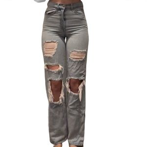 High rise ripped jeans